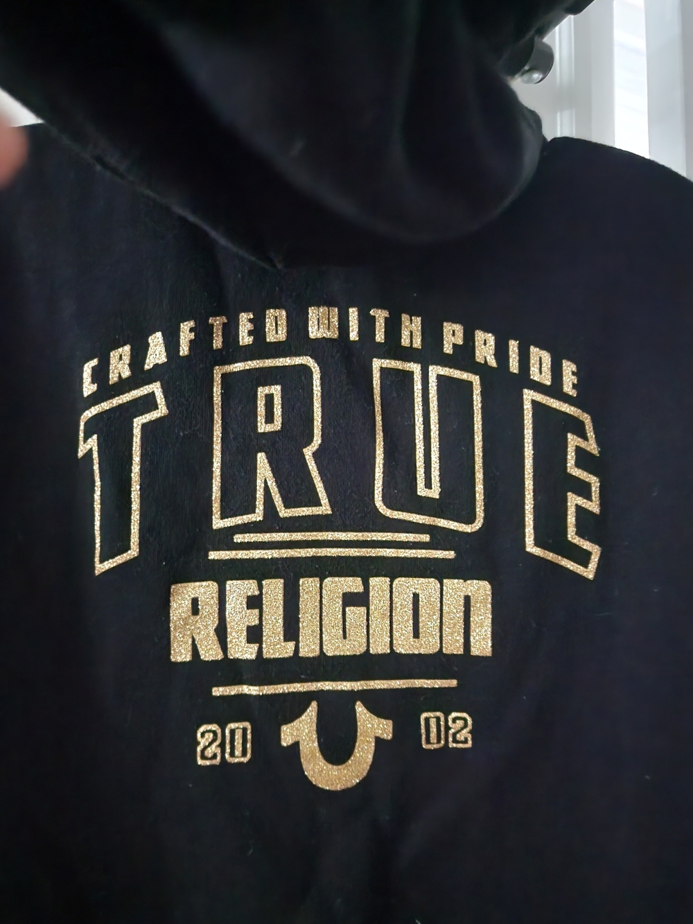 True Religion Unisex Black Zip-Up Sweater with Gold Logo.M for Women. XS For Men